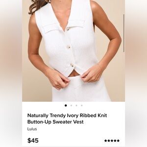 NWOT Lulus Ivory Ribbed Knit Button-Up Sweater Vest